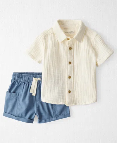 Carter's Little Planet By  Baby Boys 2-pc. Organic Cotton Gauze Shirt & Shorts Set In Sweet Cream,blue