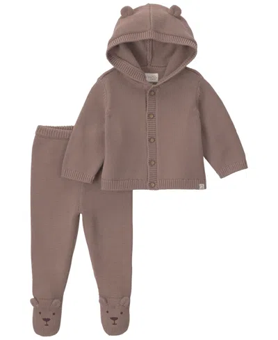 Carter's Little Planet By  Baby Boys' Cotton Sweater-knit Gender-neutral Cardigan And Pant Set In Brown