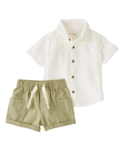 Carter's Little Planet By  Baby Boys Organic Cotton Button-front Shirt And Shorts Set In White