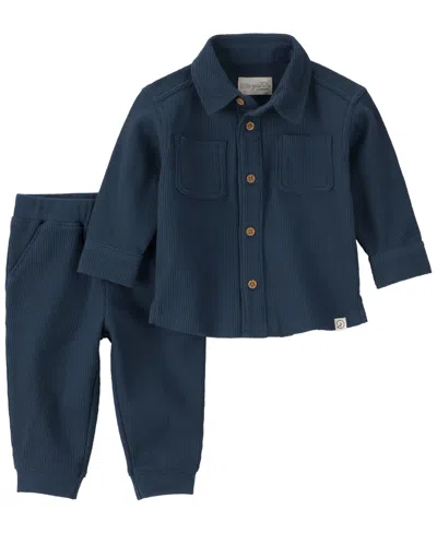 Carter's Little Planet By  Baby Boys' Waffle-knit Long-sleeve Top And Pants, 2-piece Set In Blue