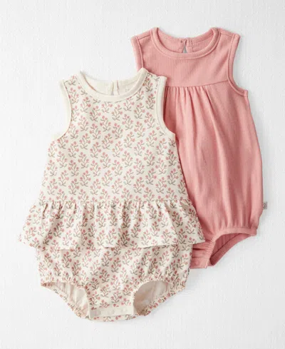 Carter's Little Planet By  Baby Girls 2-pc. Organic Cotton Sunsuits Set In Floral,rose