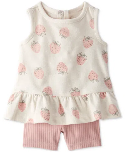 Carter's Little Planet By  Baby Girls 2-pc. Organic Cotton Tank & Biker Shorts Knit Set In Strawberry