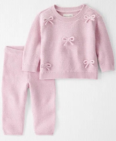 Carter's Little Planet By  Baby Girls 2-piece Bows Sweater And Pants Set In Pink