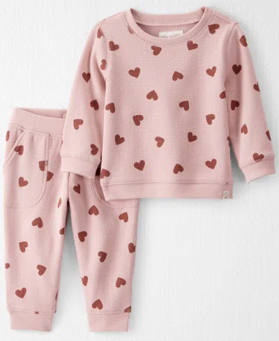 Carter's Little Planet By  Baby Girls 2-piece Organic Heart Printed Top And Pants Set In Pink