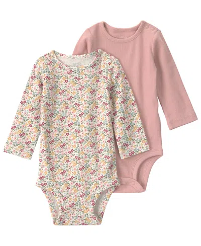 Carter's Little Planet By  Baby Girls' Cotton Long-sleeve Bodysuit, 2-pack In Floral,pink