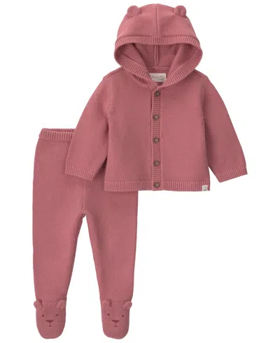 Carter's Little Planet By  Baby Girls' Cotton Sweater Knit Hooded Cardigan And Pant Set In Pink