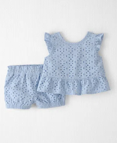 Carter's Little Planet By  Baby Girls' Eyelet Round Neck Top And Shorts, 2-piece Set In Blue
