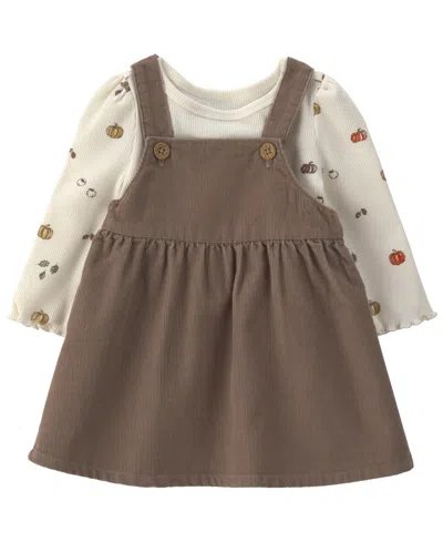 Carter's Little Planet By  Baby Girls' Long-sleeve Corduroy Top And Jumper Dress, 2-piece Set In Brown