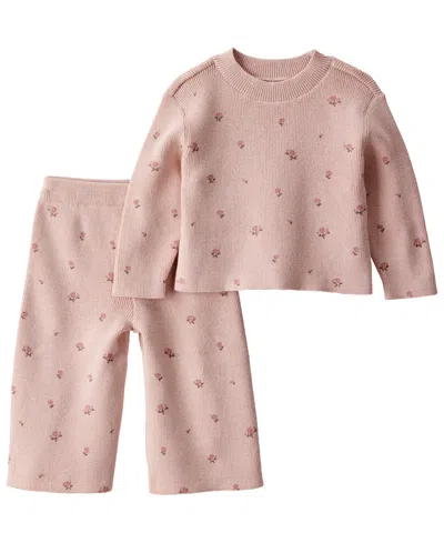 Carter's Little Planet By  Baby Girls' Long-sleeve Floral-print Wide-leg Top And Pants Set In Blush Petals