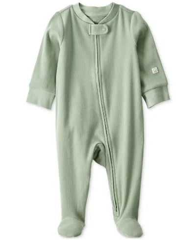 Carter's Little Planet By  Baby Neutral Organic Cotton Ribbed Footed Pajamas In Sage Green