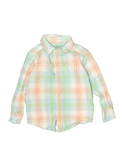 Pre-owned Carter's Kids' Long Sleeve Button Down Shirt In Green
