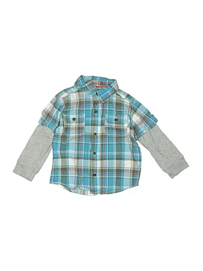 Pre-owned Carter's Kids' Long Sleeve Button Down Shirt In Teal