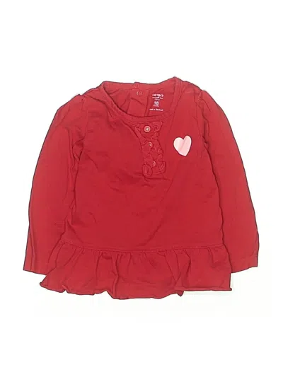 Pre-owned Carter's Kids' Long Sleeve Henley In Red