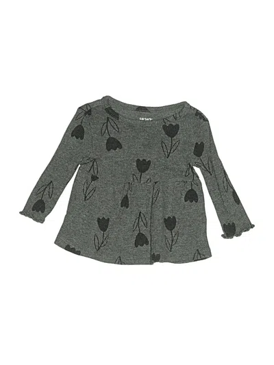 Pre-owned Carter's Babies' Long Sleeve Top Gray Hearts Pattern Crew Neck Tops