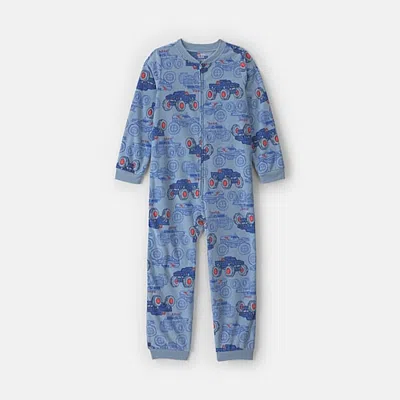 Carter's Monster Truck Little & Big Kid Boys Crew Neck Long Sleeve One Piece Pajama In Blue