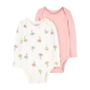 Carter's Purelysoft Baby Girls Crew Neck Long Sleeve 2-pc. Bodysuit In Pink