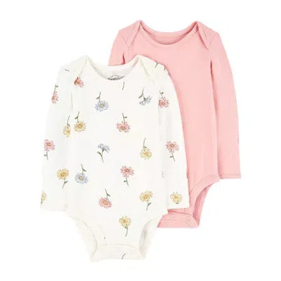 Carter's Purelysoft Baby Girls Crew Neck Long Sleeve 2-pc. Bodysuit In Pink