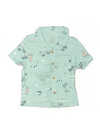 Pre-owned Carter's Kids' Short Sleeve Button Down Shirt In Teal