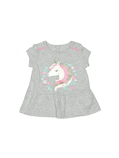 Pre-owned Carter's Babies' Short Sleeve Top Gray Keyhole Neckline Tops