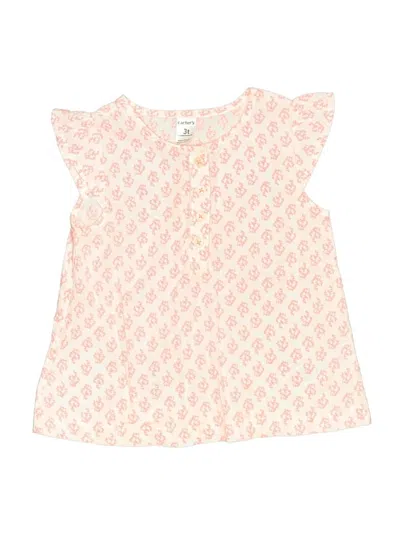 Pre-owned Carter's Kids' Short Sleeve Top Pink Ruffles Neckline Tops
