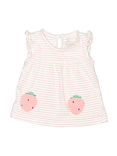 Pre-owned Carter's Kids' Short Sleeve Top Pink Ruffles Neckline Tops