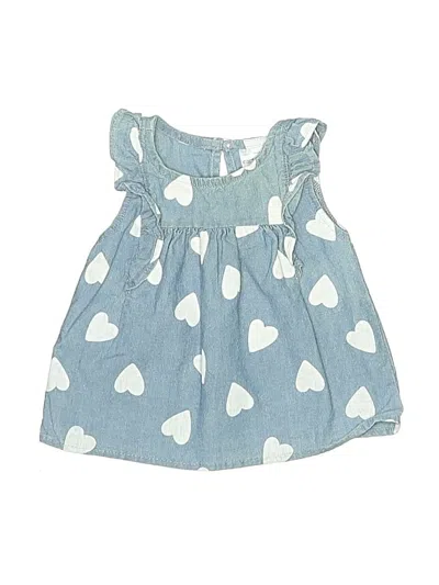 Pre-owned Carter's Babies' Sleeveless Top Blue Hearts Pattern Sweetheart Neckline Tops