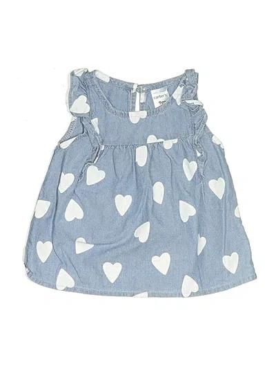 Pre-owned Carter's Babies' Sleeveless Top Blue Hearts Pattern Sweetheart Neckline Tops