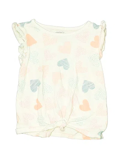 Pre-owned Carter's Kids' Sleeveless Top Ivory Hearts Pattern Sweetheart Neckline Tops In White