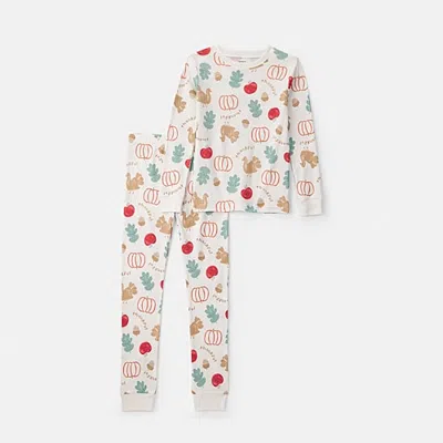 Carter's Thanksgiving Little & Big Kid Unisex Crew Neck Long Sleeve 2-pc. Pajama Set In Multi
