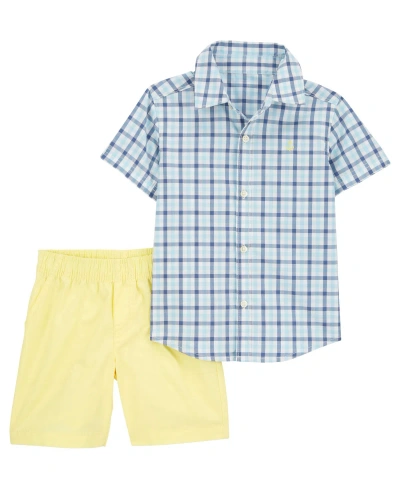 Carter's Babies' Toddler 2 Piece Plaid Button Down Shirt Short Set In Blue