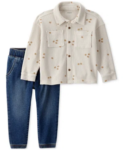 Carter's Babies' Toddler Boys 2-pc. Acorn Button-down Shirt & Pull-on Denim Pants Set In Brown
