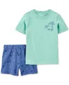 Carter's Toddler Boys 2-piece Dinosaur Shirt & Shorts Set In Blue,green