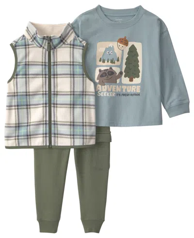 Carter's Babies' Toddler Boys' 2t-5t Adventure Car Long-sleeve Top, Vest And Pants, 3-piece Set In Blue