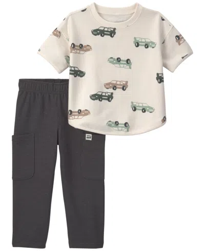 Carter's Babies' Toddler Boys' 2t-5t Car French Terry Short-sleeve T-shirt And Pant, 2-piece Set In Neutral