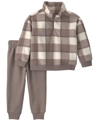 Carter's Babies' Toddler Boys' 2t-5t Checkered Quarter-zip Fleece Pullover And Pant Set In Gray,white