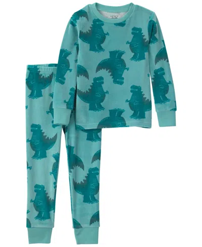 Carter's Babies' Toddler Boys' 2t-5t Dino Dreamplush Snug-fit Long-sleeve Top And Pants, 2-piece Pajama Set In Green