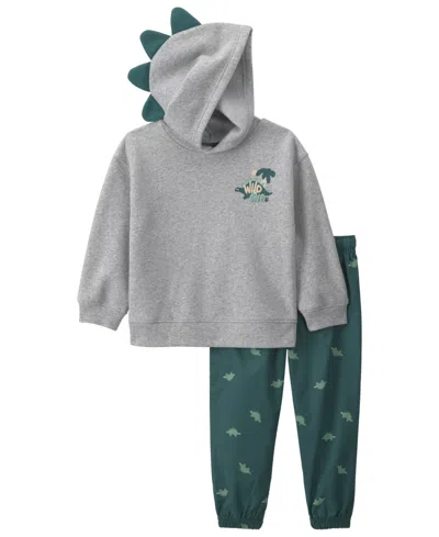 Carter's Babies' Toddler Boys' 2t-5t Dinosaur Fleece Long-sleeve Hooded Sweatshirt And Pants, 2-piece Set In Green