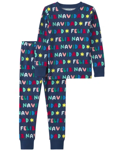 Carter's Babies' Toddler Boys' 2t-5t Feliz Navidad Long-sleeve Snug-fit Top And Pants, 2-piece Pajama Set In Navy Blue