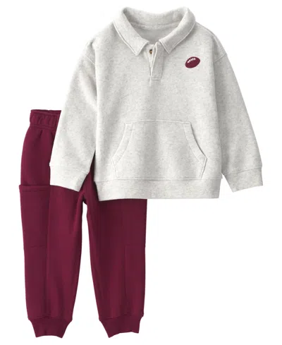 Carter's Babies' Toddler Boys' 2t-5t Football Fleece Henley Sweatshirt And Jogger Pants, 2-piece Set In White