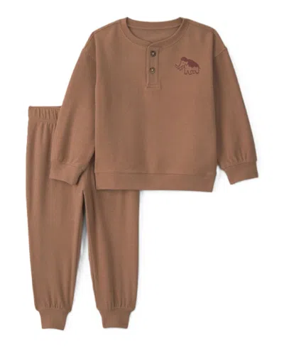Carter's Babies' Toddler Boys' 2t-5t Henley Long-sleeve Top And Jogger Pants, 2-piece Set In Brown