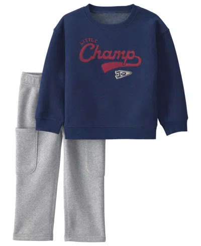Carter's Babies' Toddler Boys' 2t-5t Little Champ Football Fleece Sweatshirt And Pants, 2-piece Set In Blue