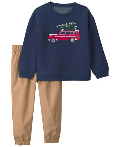 Carter's Babies' Toddler Boys' 2t-5t Long-sleeve Christmas Jogger Pullover And Pant Set In Navy Blue,khaki