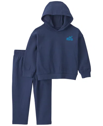 Carter's Babies' Toddler Boys' 2t-5t Long-sleeve Hooded Elastic-waist Top And Pants Set In Navy Blue