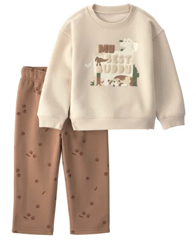 Carter's Babies' Toddler Boys' 2t-5t My Best Buddy' Dog Fleece Sweatshirt And Pants, 2-piece Set In Neutral