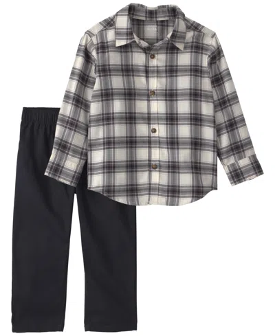 Carter's Babies' Toddler Boys' 2t-5t Plaid-twill Button-front Top And Pant Set In Black,white