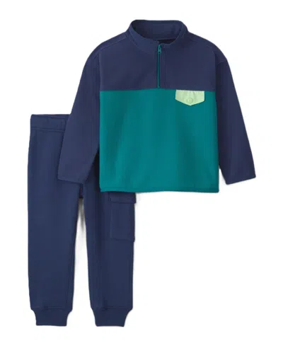 Carter's Babies' Toddler Boys' 2t-5t Quarter-zip Long-sleeve Top And Pant, 2-piece Set In Blue