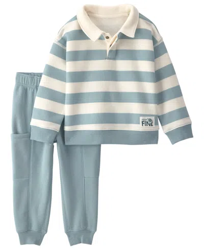 Carter's Babies' Toddler Boys' 2t-5t Striped Fleece Henley Sweatshirt And Jogger Pants, 2-piece Set In Blue