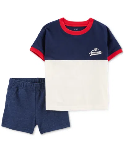 Carter's Babies' Toddler Boys All-american T-shirt & Shorts, 2 Piece Set In Navy