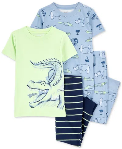 Carter's Babies' Toddler Boys Alligator Cotton Pajamas, 4-piece Set In Green,blue