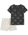 Carter's Toddler Boys Alligator Henley T-shirt & Striped Pull-on Shorts, 2 Piece Set In Black,white